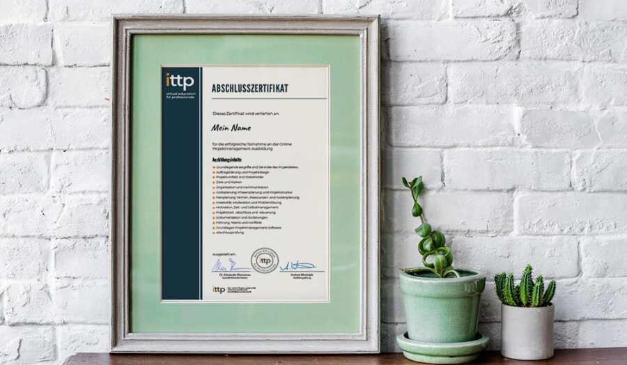 Abschlusszertifikat der ittp-Projektmanagement-Ausbildung