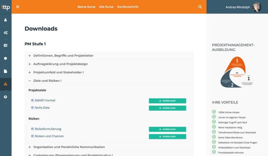 Download-Übersicht auf der ittp-Lernplattform