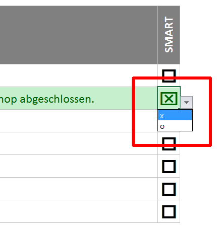 Das Checklisten-Feld aufgeklappt als Dropdown