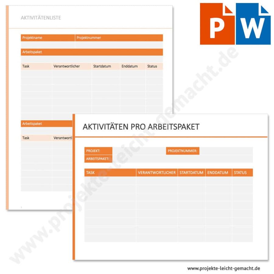 PowerPoint- und Word-Vorlage Aktivitäten pro Arbeitspaket