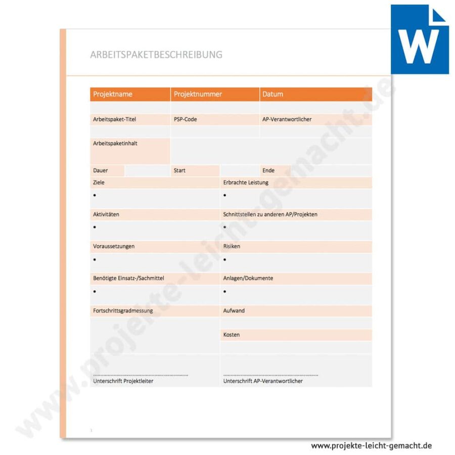 Word-Vorlage Arbeitspaketbeschreibung