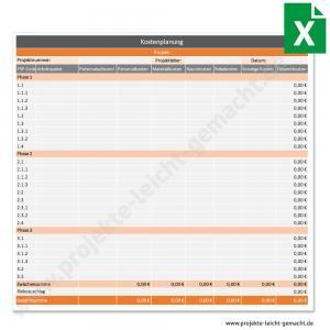 Excel-Vorlage Kostenplanung nach Arbeitspaketen