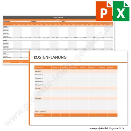 PowerPoint- und Excel-Vorlage Kostenplanung nach Monaten
