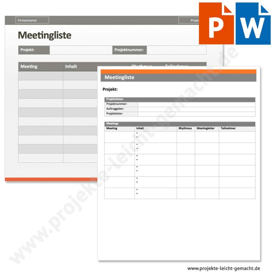 PowerPoint- und Word-Vorlage Meetingliste