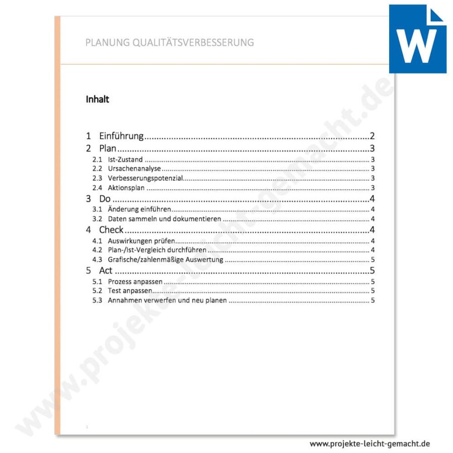 Word-Vorlage Qualitätsplan Projekt
