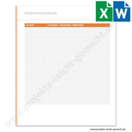 Word- und Excel-Vorlage Projektstrukturplan-Tabelle