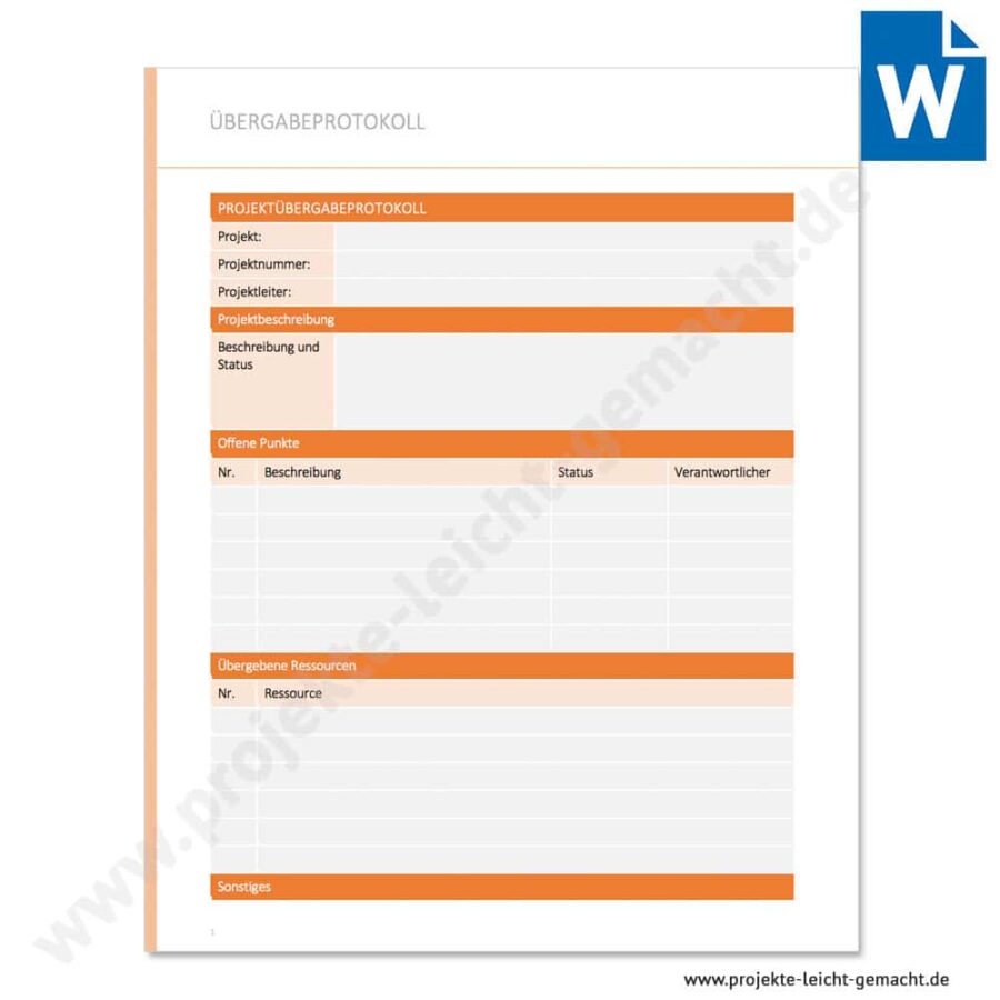 Word-Vorlage Projektübergabeprotokoll