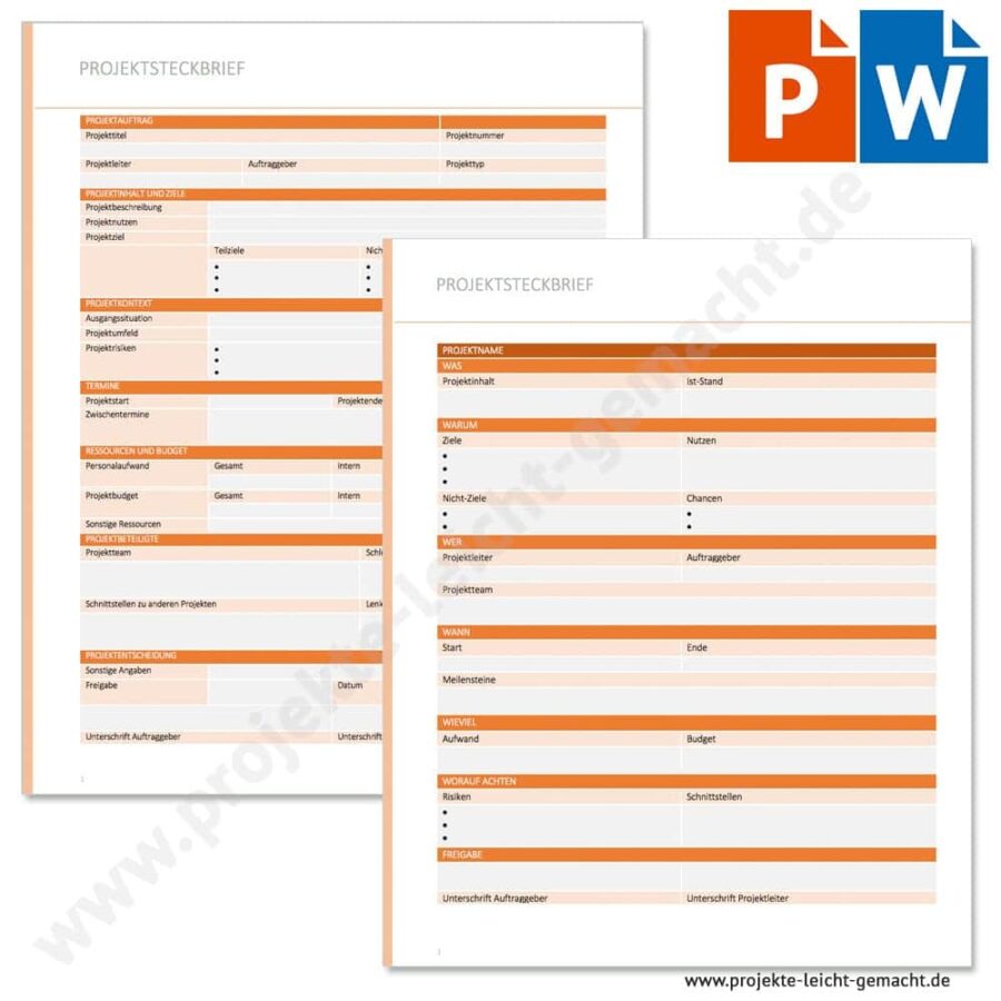 PowerPoint- und Word-Vorlage Projektsteckbrief