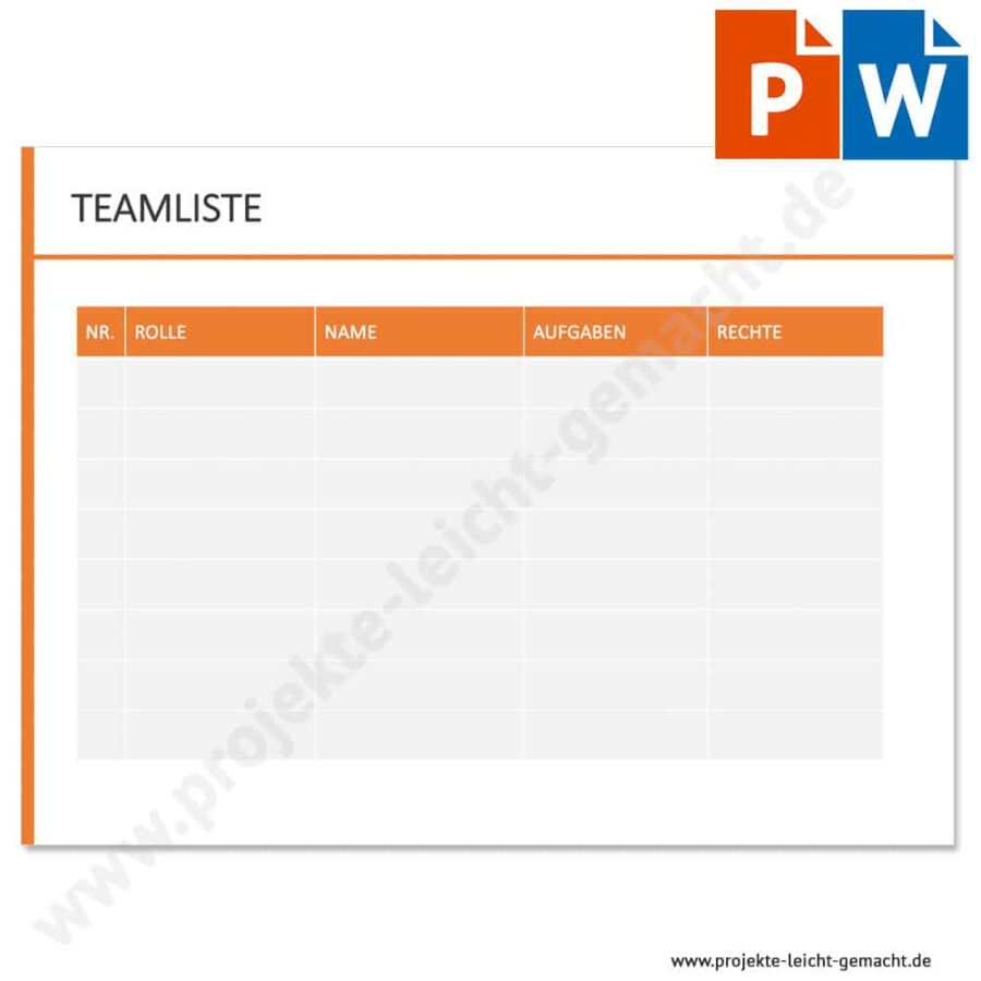 PowerPoint- und Word-Vorlage Teamliste