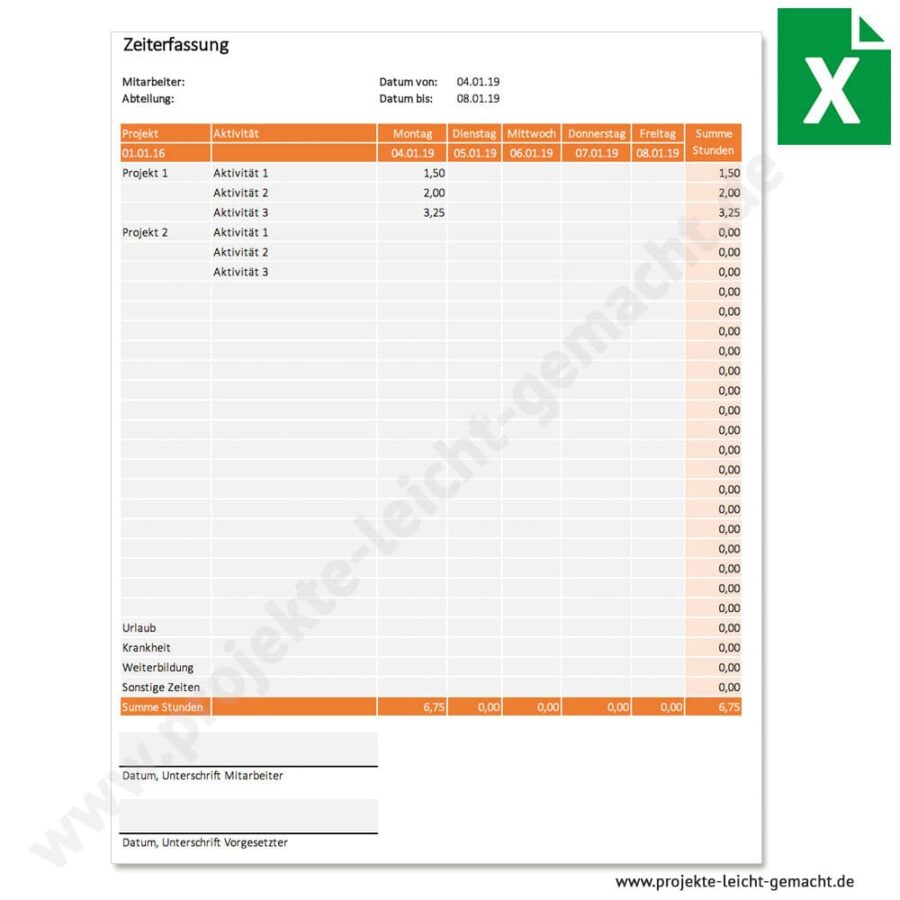 Excel-Vorlage Zeiterfassung