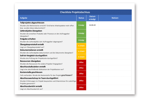 Checkliste Projektabschluss