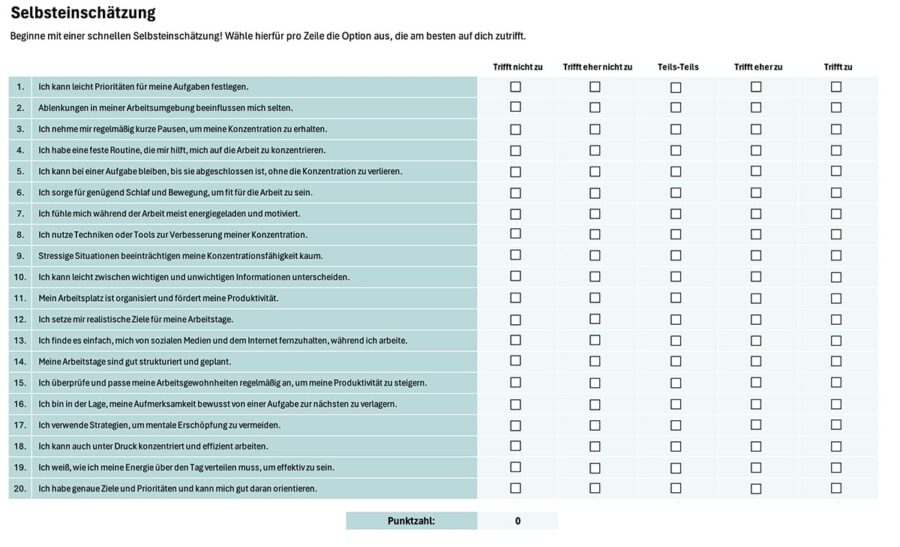Praxis-Workshop Konzentriertes Arbeiten: Kurzer Selbsttest